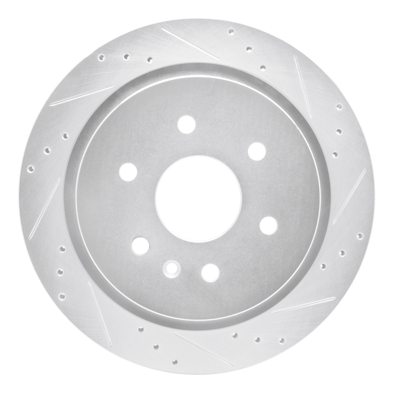 Cadillac XTS Brake Rotor (1) - Rear Right - R1 Concepts - Drilled & Slotted - Silver - `13-`19